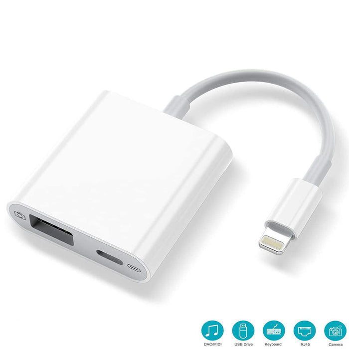 Adaptateur d'appareil photo avec port de charge pour iPhone/iPad lecteur de carte Flash OTG