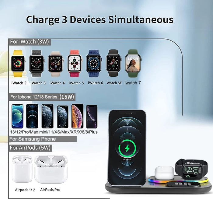 5 in 1 Wireless Charger 30W Fast Charging with Clock for iPhone Apple Watch Airpods Pro