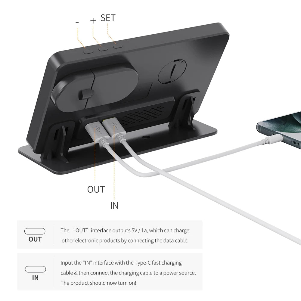 Station de charge sans fil 6 en 1 avec affichage de la température du réveil pour iPhone et Apple Watch et Airpods 2/3/Pro