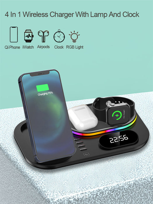 Chargeur sans fil 5 en 1 30W Charge rapide avec horloge pour iPhone Apple Watch Airpods Pro