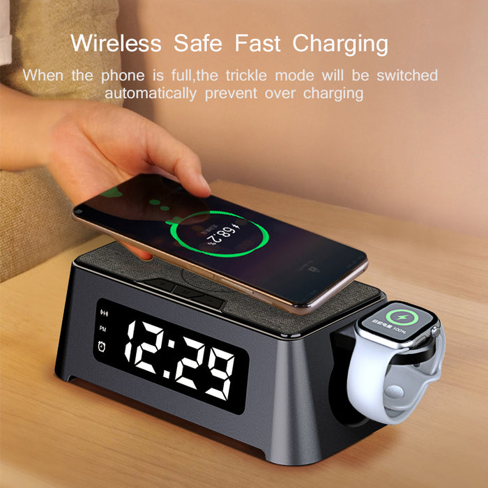 LED Digital Clock With 3 in 1 Wireless Charging Station for iPhone Airpods Pro Apple Watch