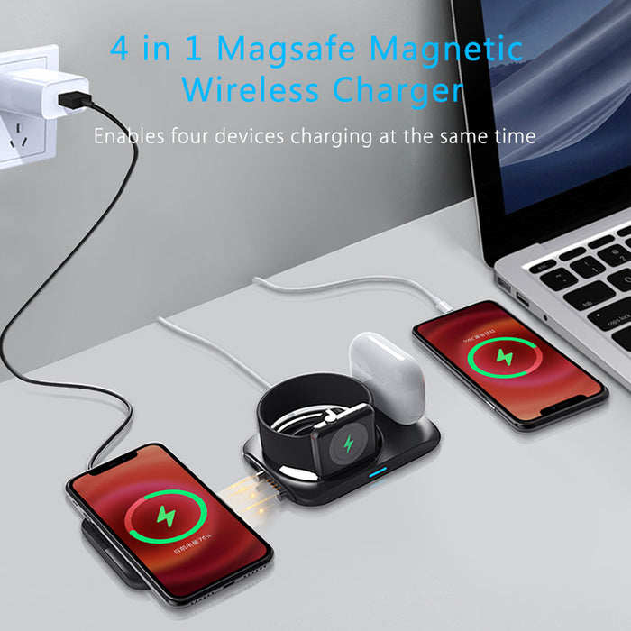 Station d'accueil pour chargeur sans fil magnétique 4 en 1 pour iPhone 12 Apple Watch Airpods Pro