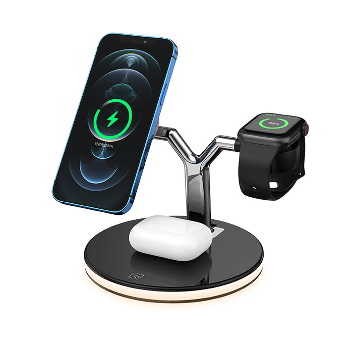 Chargeur sans fil 3 en 1 avec station de veilleuse MagSafe pour iPhone 12/13/14 Mini Pro Max Airpods Pro Apple Watch