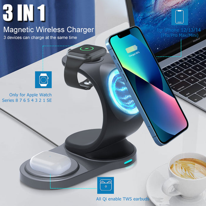 3 in 1 Wireless Charger Fast Charging Station For iPhone 14/13/12 Pro Max Mini Apple Watch Airpod Pro 3