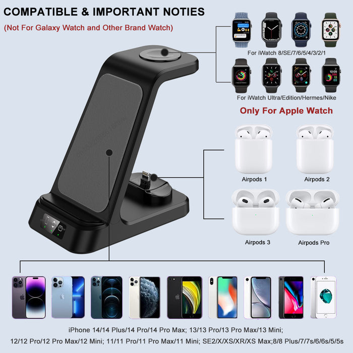 Wireless Charging Stand 3 in 1 Charging Dock Station for iPhone 14/13/12/11 Mini Pro Max Apple Watch Airpods