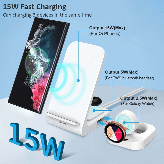 Chargeur sans fil rapide 3 en 1 Station de charge rapide pour Samsung et Galaxy Watch 4/3/Active 2/1/LTE