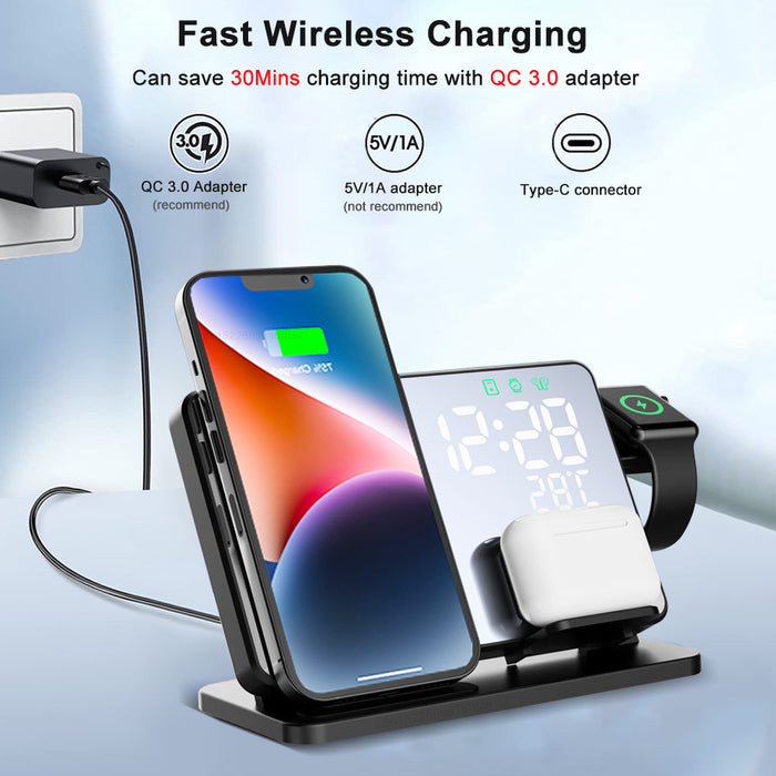 6 in 1 Wireless Charger Station with Alarm Clock Temperature Display for iPhone and Apple Watch and Airpods 2/3/Pro