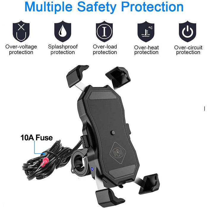Motorcycle Phone Holder with Wireless Charger Waterproof Mobile Phone Mount for Motorcycle