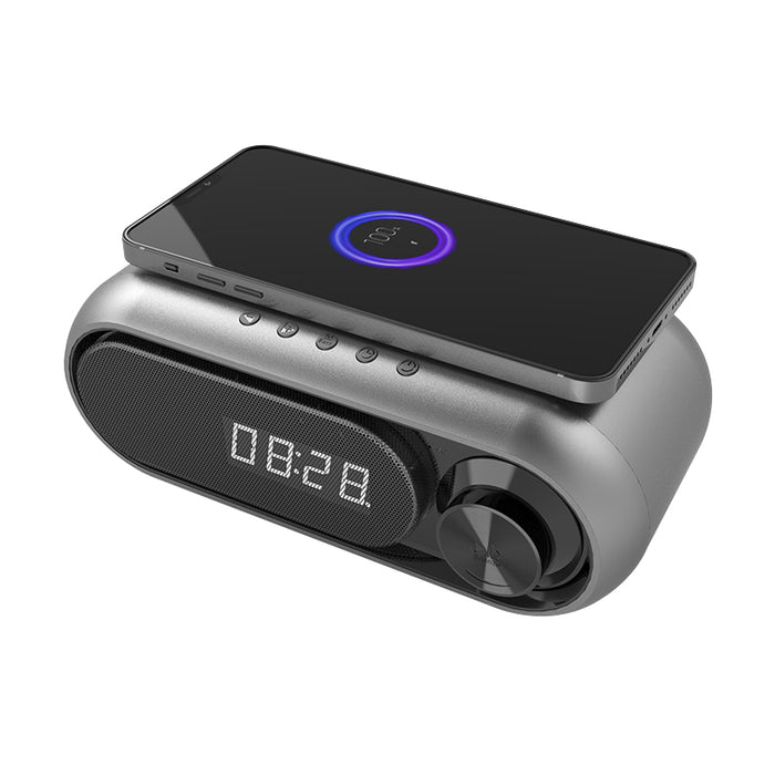 Alarm Clock with Wireless Charging FM Radio Bluetooth Speaker for iPhone and Android Phone Bedside Home