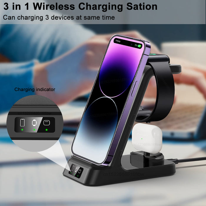 in Wireless Charging Station, Foldable Fast Charging Stand with 5000mAh Mag-Safe Portable Battery Bank for iPhone 15 14 13 12, for Apple Watch
