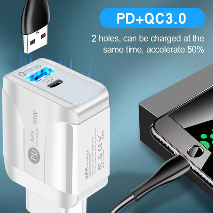 RAUGEE 38W Dual Port USB C PD Charger Fast QC 3.0 Charger USB C PD Wall Charger for iPhone Samsung