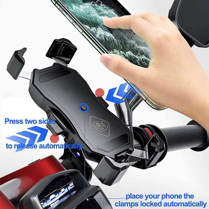 Motorcycle Phone Holder with Wireless Charger Waterproof Mobile Phone Mount for Motorcycle