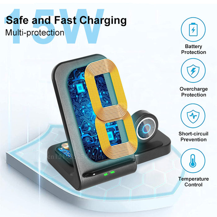 3 in 1 Wireless Charger Fast Charging Station for iPhone Apple Watch and Airpods Pro 3/2