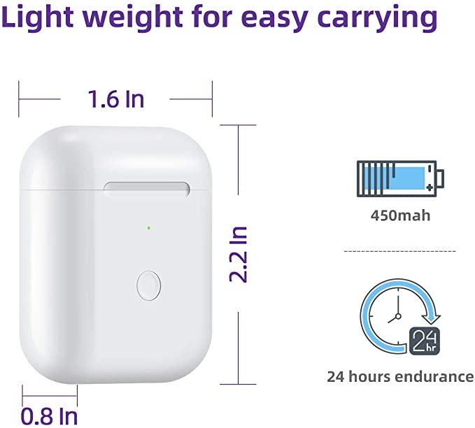 Charging Case for Airpods 1&2 Replacement Qi Wireless 450Mah Battery with Pairing Sync Button