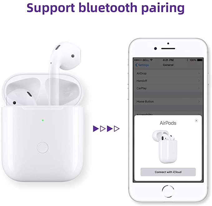 Charging Case for Airpods 1&2 Replacement Qi Wireless 450Mah Battery with Pairing Sync Button
