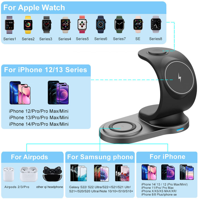 3 in 1 Wireless Charger Schnellladestation für iPhone 14/13/12 Pro Max Mini Apple Watch Airpod Pro 3