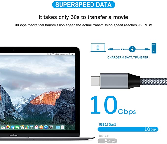 RAUGEE Data Cables USB C Charger Cable Extension Cable Type C Male to Female 1M Fast Charging for Apple iPhone Samsung
