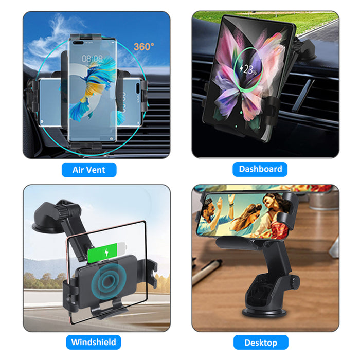 Support de tableau de bord de serrage automatique de chargeur de voiture sans fil pour Samsung Galaxy Z Flip 3/iPhone