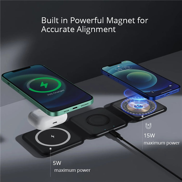 3 in 1 Foldable Magsafe Wireless Charger for iPhone 12/13 Mini Pro Max Apple Watch 7/6/5/4/3/2 and Airpods 2 3 Pro