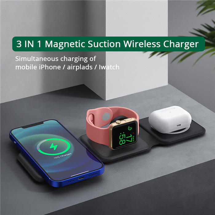 3 in 1 faltbares kabelloses Magsafe-Ladegerät für iPhone 12/13 Mini Pro Max Apple Watch 7/6/5/4/3/2 und Airpods 2 3 Pro