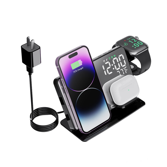 Kabellose 6-in-1-Ladestation mit Wecker-Temperaturanzeige für iPhone und Apple Watch und Airpods 2/3/Pro