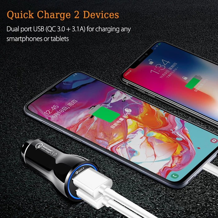 Dual USB Car Charger 30W QC 3.0 Fast Mini Cigarette Lighter Adapter for iPhone 11 12 Pro Mini Max